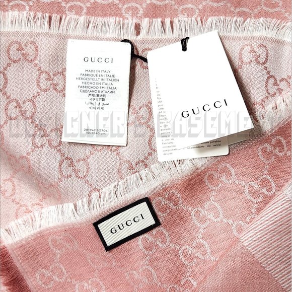 GUCCI 2-tone Pink & Ivory GGWEB giant 55"-sqr wool/silk pashmina shawl scarf NWT - Picture 5 of 13